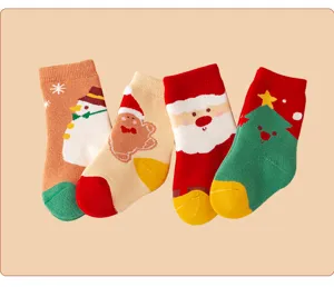 Cute Christmas cartoon children socks detail, thickened plush cotton winter socks set.