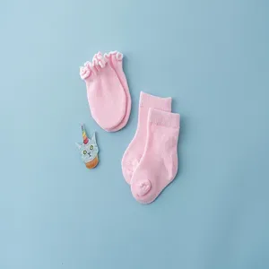 Cute baby pink cotton socks and anti-scratch mittens set for newborn baby daily wear.