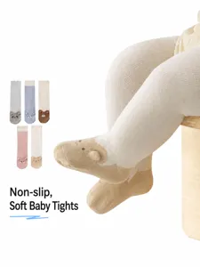 Infant over-the-knee cotton socks with cute 3D bear ears, soft and comfortable baby long hosiery.