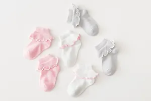 Cute baby cotton ruffles socks, breathable elastic infant princess ankle socks set.