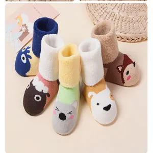 Cute winter thick warm baby socks with adorable cartoon animal designs for kids comfort.