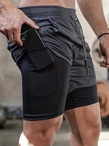Pantaloncini Sportivi Uomo 2 in 1 Asciugatura Rapida Fitness Corsa Short con Tasca