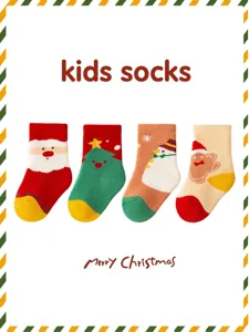 Kids Christmas Thickened Terry Socks Cute Cartoon Santa Snowman Winter Warm Cotton Mid Tube Gift Socks For Children