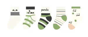 Cute panda print kids mid-calf socks set, comfortable cotton white and green striped daily wear.