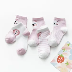 Leuke zomer baby mesh sokken set, ademend katoen peuter enkelsokken met schattige dieren.