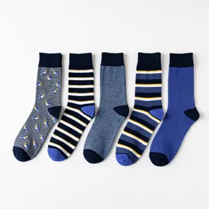 Men's cotton crew socks multi-pack casual stripe bird print stretchy comfortable breathable