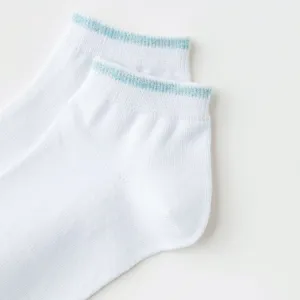 White women ankle socks with blue glitter trim short cotton socks for daily wear 1 pair
