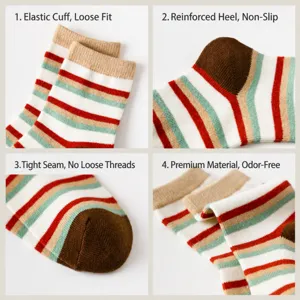 Comfortable cotton striped mid-tube socks for kids, breathable daily wear cute toddler socks.