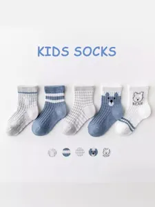 Kids breathable mesh summer socks set, cute bear pattern casual short socks for toddlers