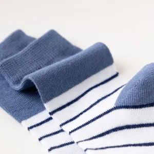 Kids blue and white striped cotton high tube socks for autumn and winter daily wear warm