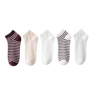 Women cotton boat socks low cut casual short ankle socks 5 pairs set basic spring summer