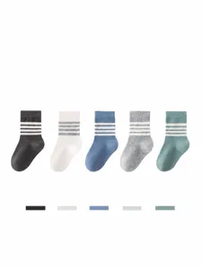 Kids cotton mid-calf socks multi-color striped school style breathable boys socks 5-pack