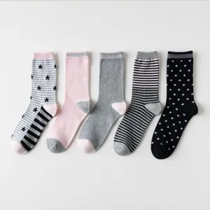 Comfortable cotton mid-calf socks set with cute star, stripe and polka dot patterns.
