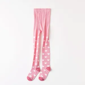 Grazioso collant rosa in cotone per ragazze con motivo a cuore bianco, pantaloni morbidi e senza