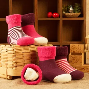 Chaussettes bouclettes épaisses en coton pour bébé en automne hiver, jolies chaussettes rayées.