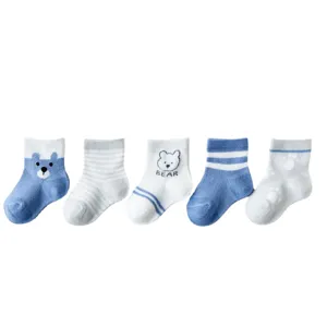 Baby katoenen mesh sokken zuigeling zomer ademend schattig berenpatroon sokken set van vijf