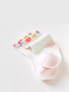 Summer children socks baby breathable cotton cute heart print mid tube socks white pink