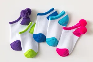 Children's cute pom pom ankle socks breathable thin toddler socks multi-color set