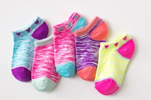 Colorful kids boat socks with glitter heart patterns, breathable and cute short socks for daily wear.