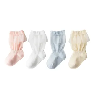 Baby breathable mesh long socks cute lace ruffles spring summer toddler anti-mosquito socks
