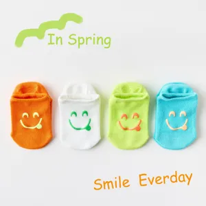 Kids spring breathable mesh invisible socks non-slip cute smiley face boat socks