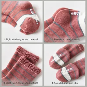 Baby winter thick terry socks with anti-slip grip dots, cute striped toddler socks