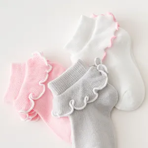 3-Pair Baby Princess Cotton Mid-Tube Socks Cute Ruffle Cuff Breathable Infant Socks