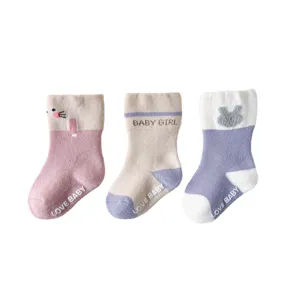 Cute baby cotton terry socks with anti-slip soles, warm winter floor socks for kids 0-5y