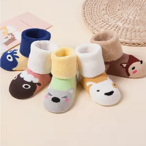 Kids Winter Thickened Terry Socks Cute Cartoon Animal Design Cotton Blend Warm Non-Slip Baby Toddler Socks