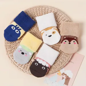 Cute cartoon thick winter thermal baby socks set, warm infant socks with sweet animal designs.
