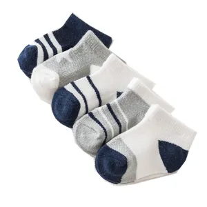 Baby cotton short socks set, breathable soft infant ankle socks in assorted colors and patterns.