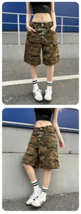 Φαρδύ τζιν σορτς παραλλαγής για γυναίκες streetwear μοντέρνο σχέδιο μεταλλικής αγκράφας