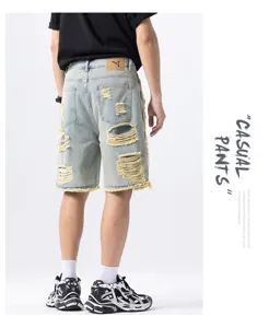 Heren losse versleten denim korte broek zomer casual streetwear baggy vijf-punts broek