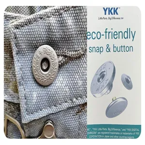 YKK eco-friendly metal snap button detail for denim shorts and casual apparel hardware.