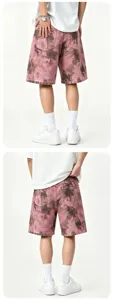 Men's pink camouflage denim shorts casual loose five-point streetwear summer trendy denim pants