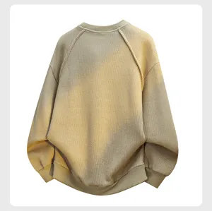 Men's casual crewneck waffle knit pullover sweater, solid color, comfortable long sleeve basic top.