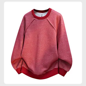 Men's red knit crewneck sweater detail, casual long sleeve pullover, comfortable plus size winter top.