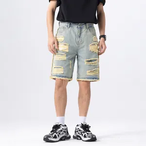 Heren Zomer Casual Distressed Denim Shorts Losse High Street Hip Hop Stijl Rechte Pijp Ripped Denim Shorts Voor Mannen