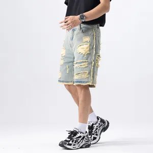 Heren Gescheurde Denim Shorts Casual Losse Streetwear Vijf-Punt Ripped Jeans
