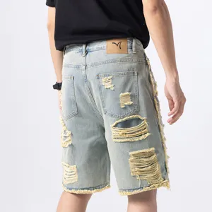 Heren distressed denim korte broek zomer casual ripped retro baggy hip-hop streetwear
