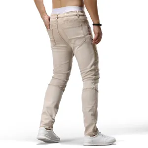 Vaqueros elasticos de hombre estilo biker vintage albaricoque pantalon denim con cremallera
