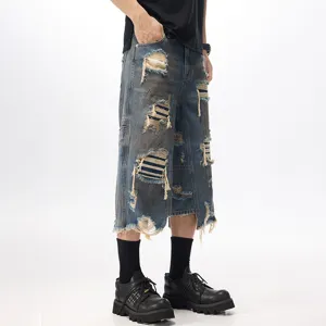 Pantaloncini di jeans da uomo stile streetwear americano slavati strappati dritti larghi alla moda