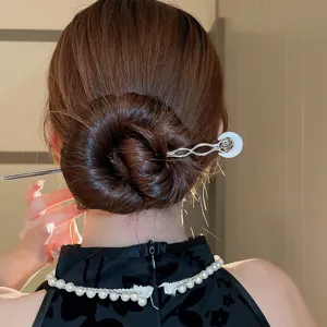 Elegant new Chinese style moon metal hair stick for stylish buns and Hanfu styling detail view