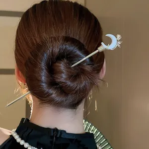 Chinese style moon flower metal hairpin elegant hair stick for Hanfu and hair buns daily