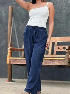 Women casual denim wide leg pants high waist loose tencel trousers fashion streetwear