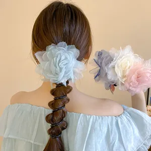 Koreaanse Stijl Mesh Bloem Telefoonsnoer Haarelastiek Hoge Elasticiteit Spiraal Scrunchie Mode Zoete Stoere Haaraccessoires Voor Dames