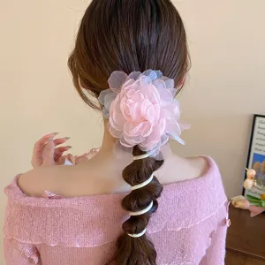 Schattige haarband met mesh bloem en telefoondraad elastiek, leuk haaraccessoire voor vrouwen.
