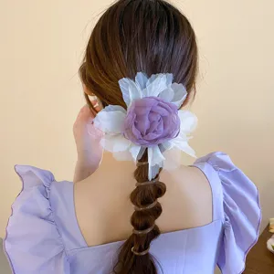Esthetisch mesh bloem haarelastiek met telefoonsnoer, schattig en cool haaraccessoire.