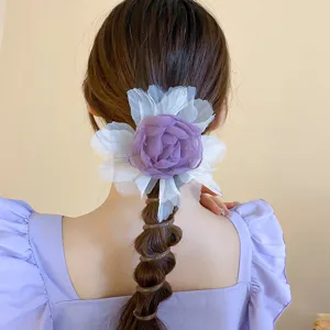 Mesh bloem telefoonsnoer haarband, zoete coole stijl haaraccessoire voor vrouwen detailweergave.