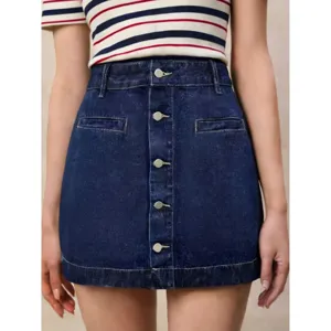Damen Jeans Minirock Sommer dunkelblau Knopfleiste kurze Rock casual Streetwear Fashion neu
